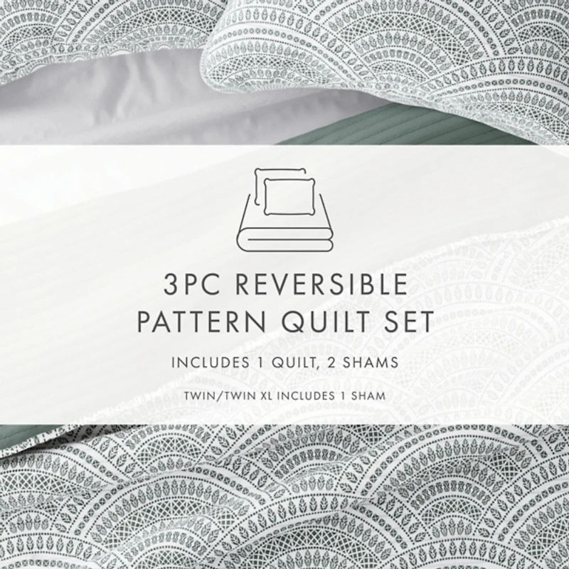 Green Scalloped Reversible 2-pc. Twin Quilt Set