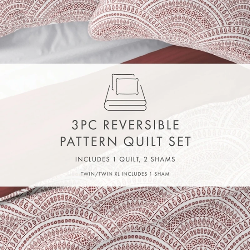 Terra Scalloped Reversible 3-pc. King Quilt Set