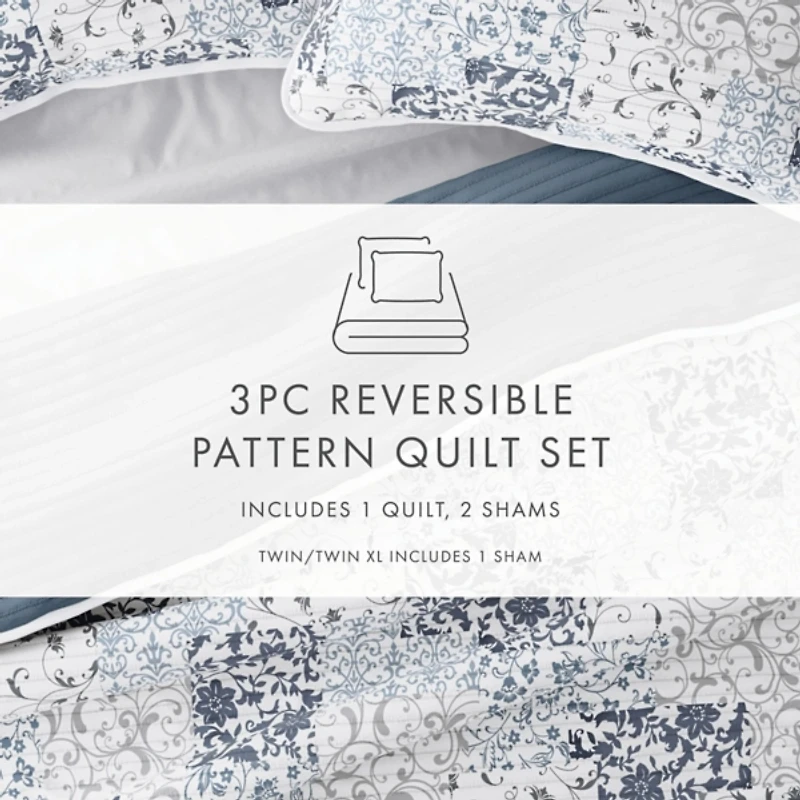 Patchwork Reversible 3-pc. King Quilt Set