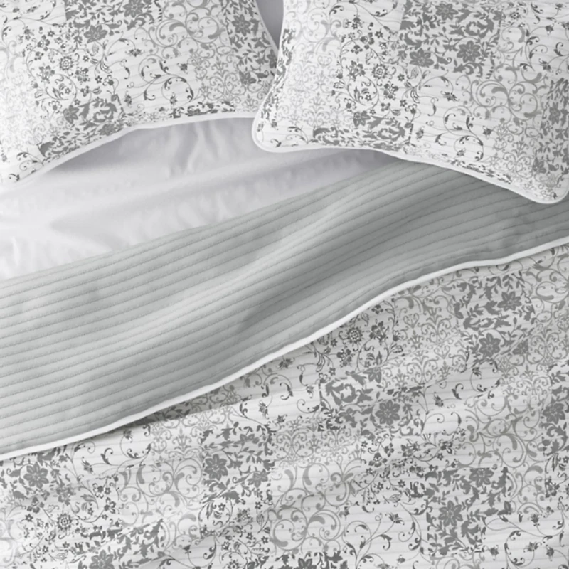 Gray Patchwork Reversible 2-pc. Twin Quilt Set