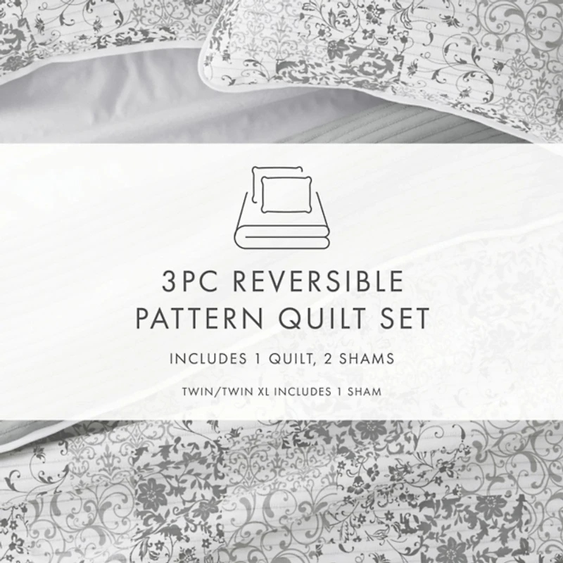 Gray Patchwork Reversible 2-pc. Twin Quilt Set