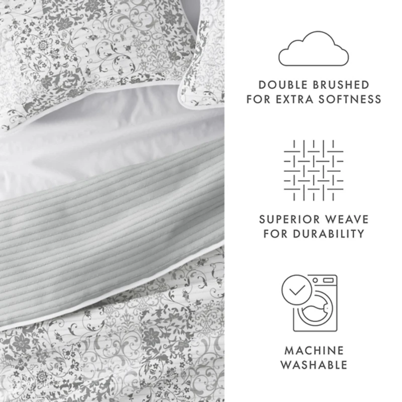 Gray Patchwork Reversible 3-pc. King Quilt Set