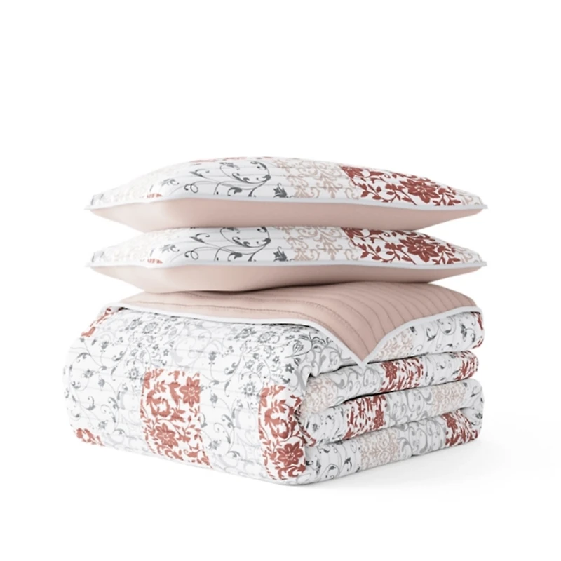 Blush Patchwork Reversible 3-pc. King Quilt Set