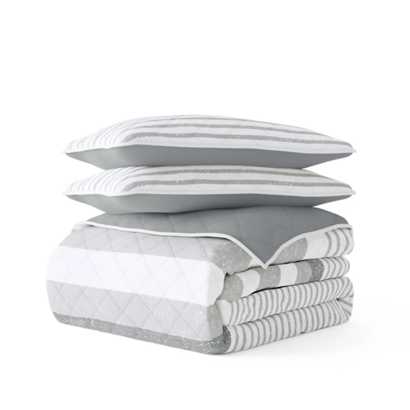Gray Striped Reversible 2-pc. Twin Quilt Set