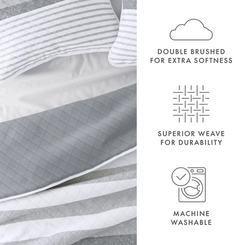 Gray Striped Reversible 2-pc. Twin Quilt Set
