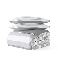 Gray Striped Reversible 3-pc. King Quilt Set