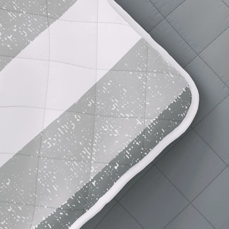 Gray Striped Reversible 3-pc. King Quilt Set