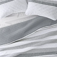 Gray Striped Reversible 3-pc. King Quilt Set
