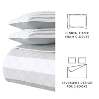 Gray Striped Reversible 3-pc. King Quilt Set