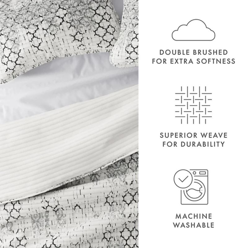 White Trellis Reversible 3-pc. King Quilt Set