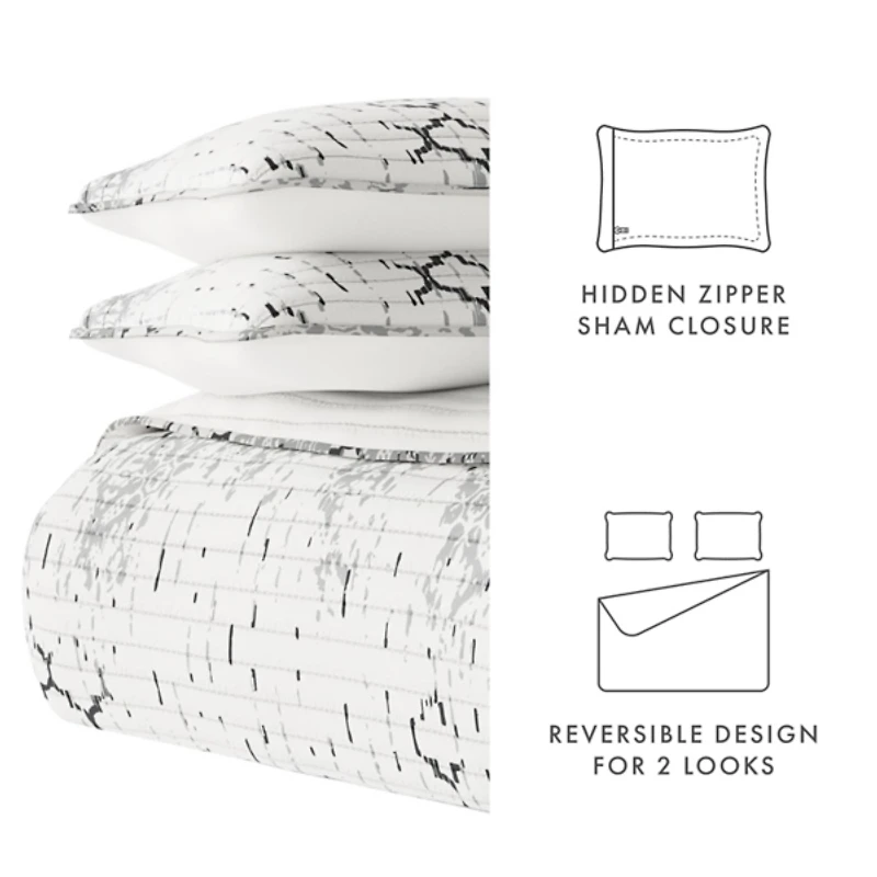 White Trellis Reversible 3-pc. King Quilt Set