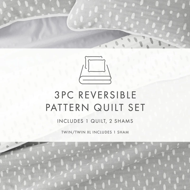 Gray Dotted Reversible 3-pc. Queen Quilt Set