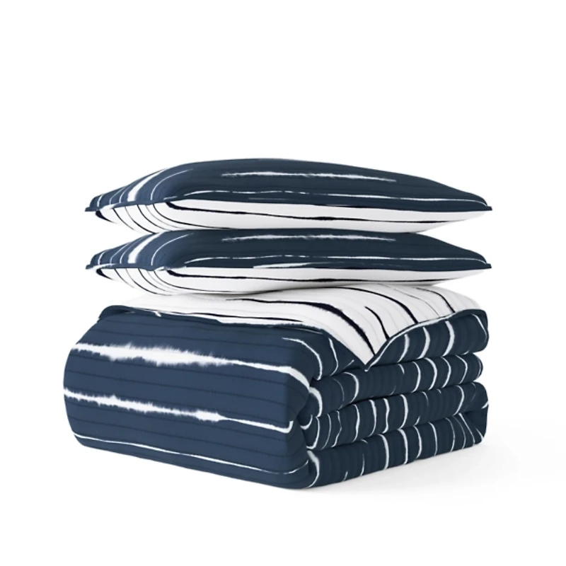 Navy Linear Reversible 3-pc. Queen Quilt Set