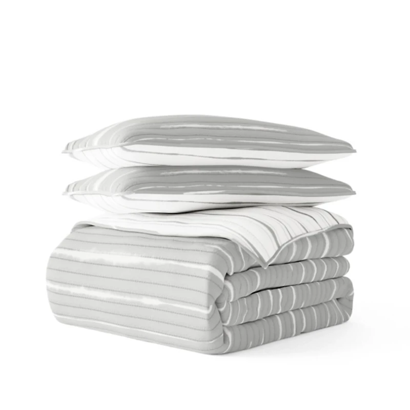 Gray Linear Reversible 3-pc. Queen Quilt Set