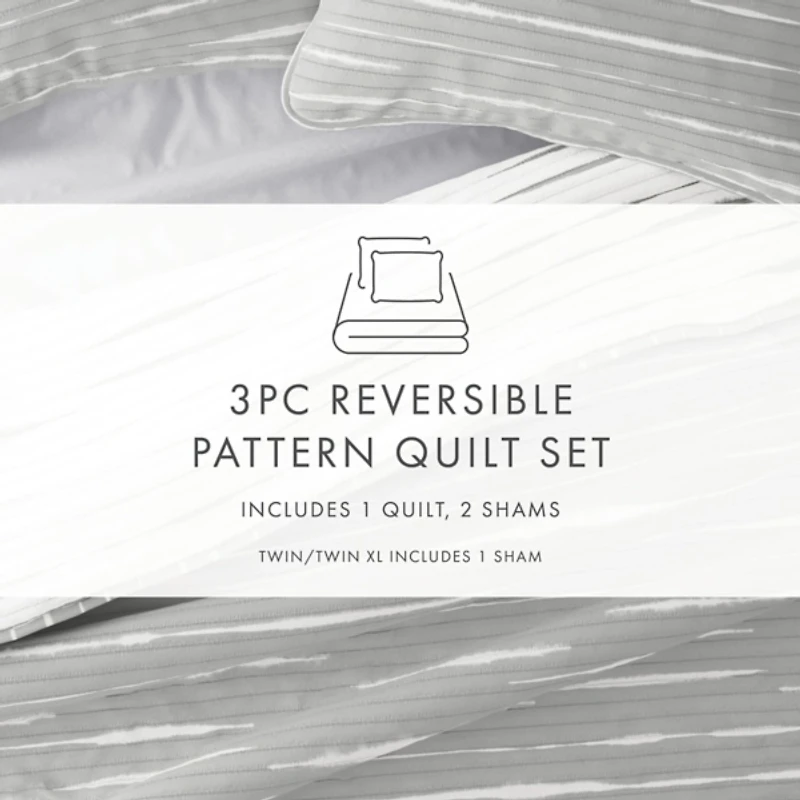 Gray Linear Reversible 3-pc. Queen Quilt Set