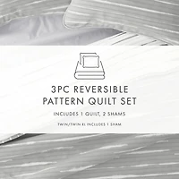Gray Linear Reversible 3-pc. Queen Quilt Set