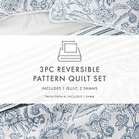 Blue Jacobean Reversible 3-pc. Queen Quilt Set