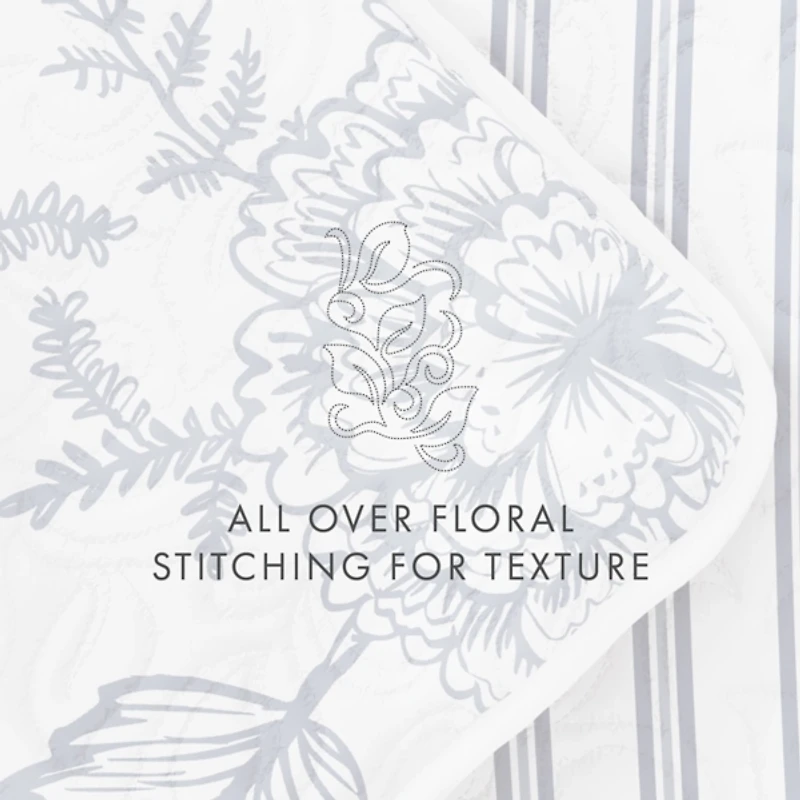 Blue Jacobean Reversible 3-pc. Queen Quilt Set