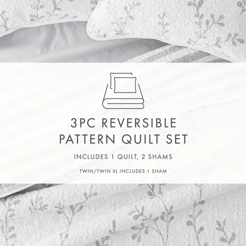 Gray Vines Reversible 2-pc. Twin Quilt Set