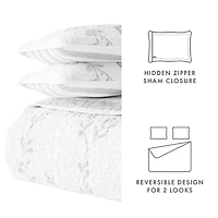 Gray Vines Reversible 3-pc. Queen Quilt Set