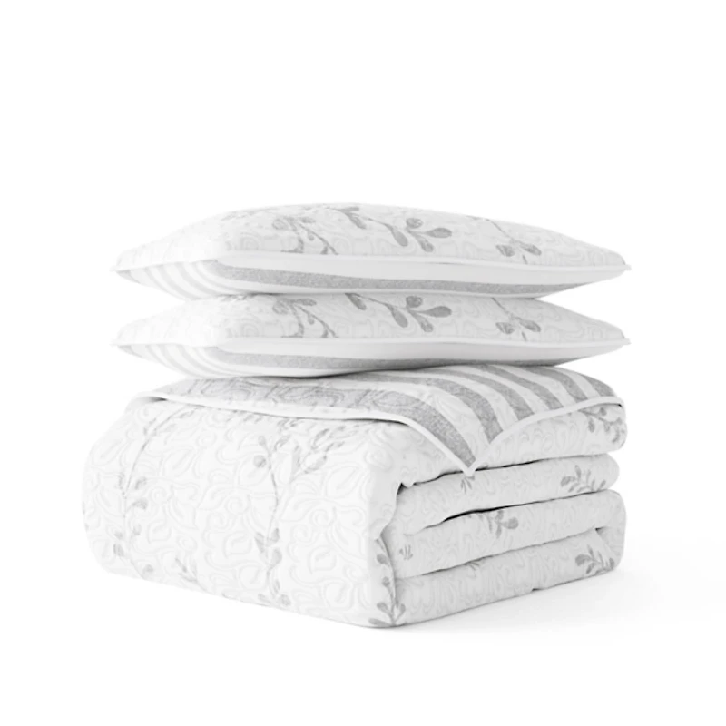 Gray Vines Reversible 3-pc. King Quilt Set