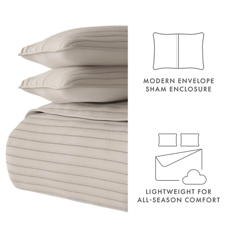 Latte Stitched Stripes 3-pc. Queen Quilt Set