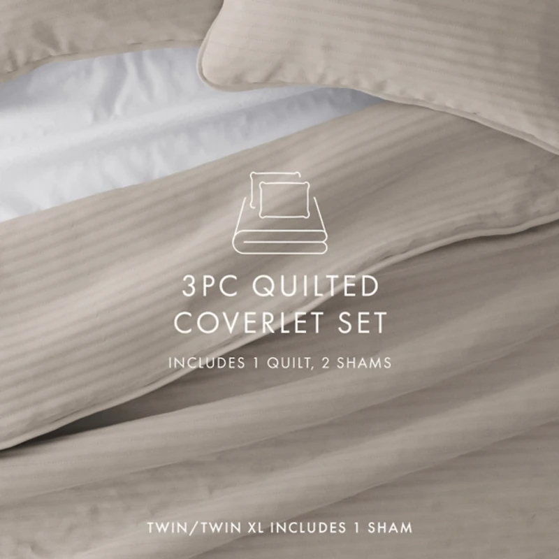 Latte Stitched Stripes 3-pc. King Quilt Set