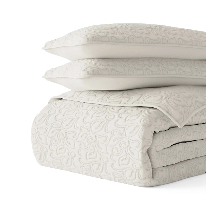 Natural Stitched Floral 2-pc. Twin Quilt Set