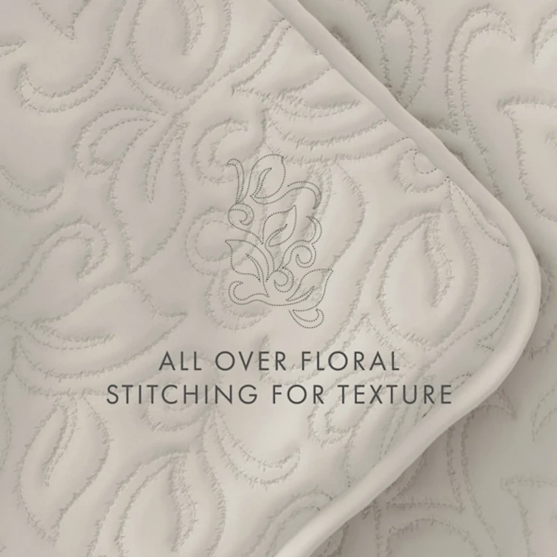 Natural Stitched Floral 3-pc. King Quilt Set