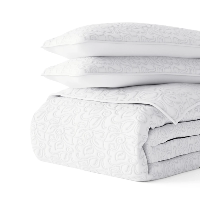 Floral Stitch 3-pc. Queen Quilt Set