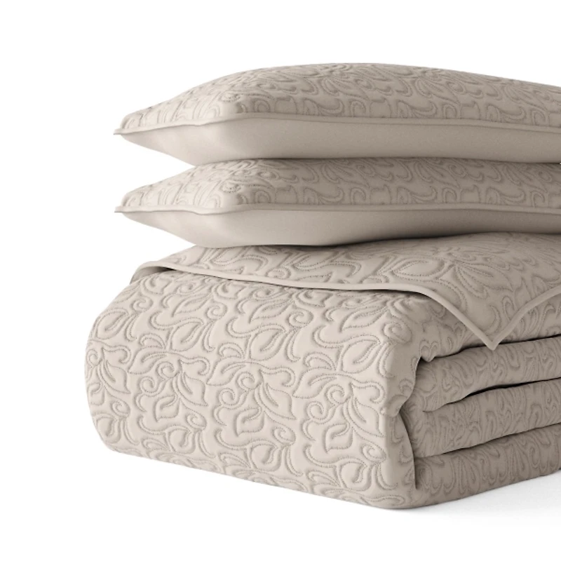 Latte Floral Stitch 2-pc. Twin Quilt Set