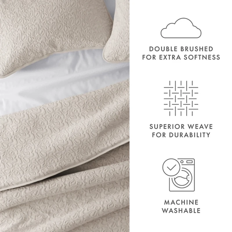 Latte Floral Stitch 3-pc. Queen Quilt Set