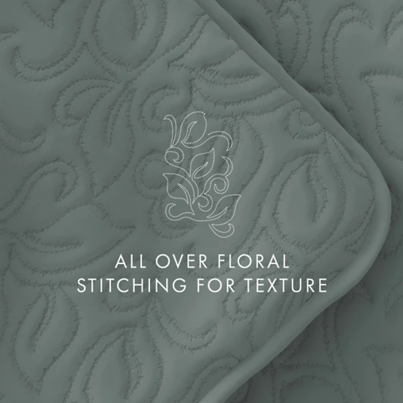 Green Stitched Floral 2-pc. Twin Quilt Set