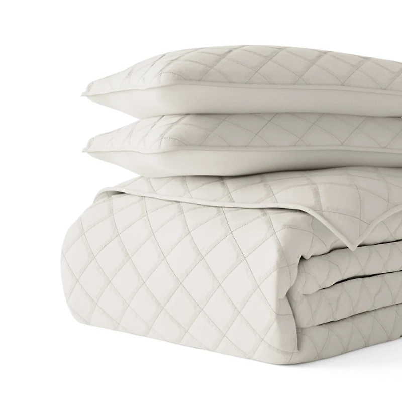 Natural Stitched Diamond 3-pc. Queen Quilt Set