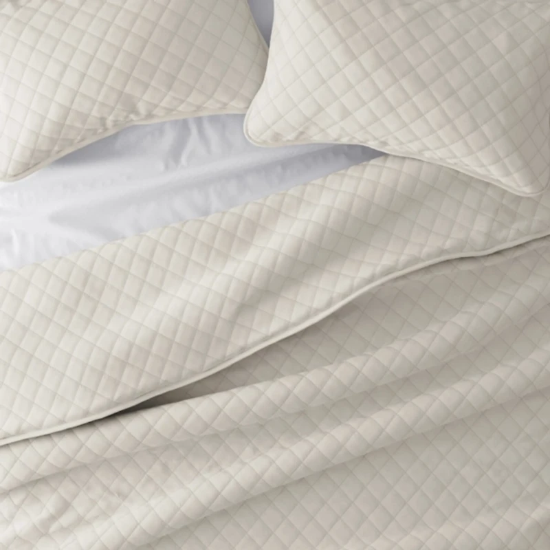 Natural Stitched Diamond 3-pc. Queen Quilt Set