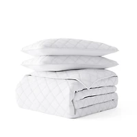 White Stitched Diamond 3-pc. Queen Quilt Set