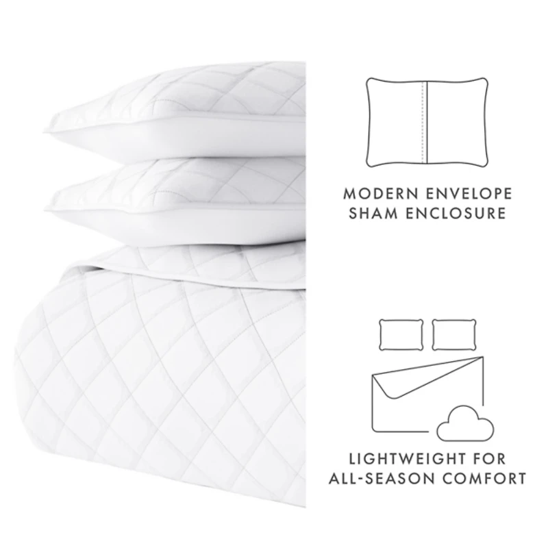 White Stitched Diamond 3-pc. Queen Quilt Set