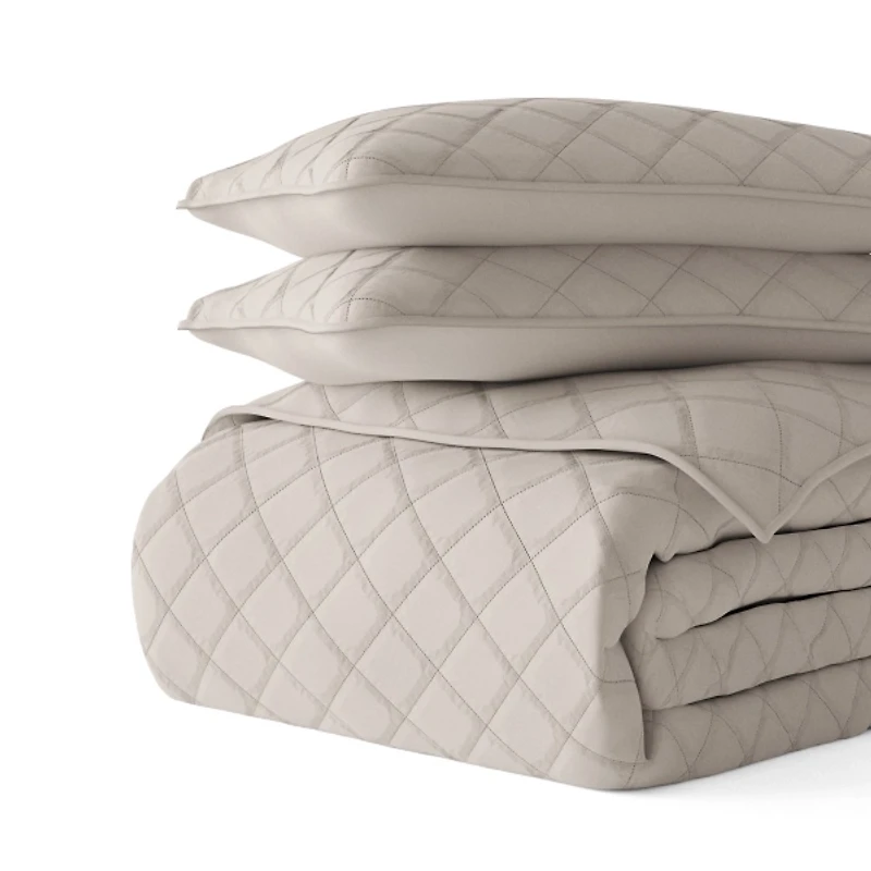 Latte Stitched Diamond 3-pc. Queen Quilt Set