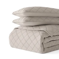 Latte Stitched Diamond 3-pc. Queen Quilt Set