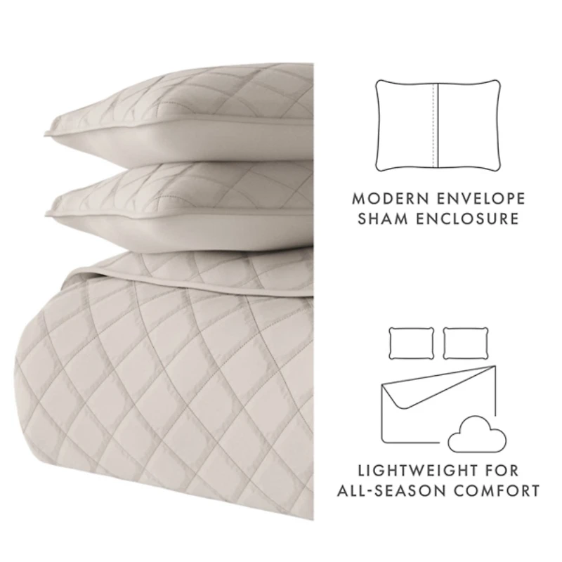 Latte Stitched Diamond 3-pc. Queen Quilt Set