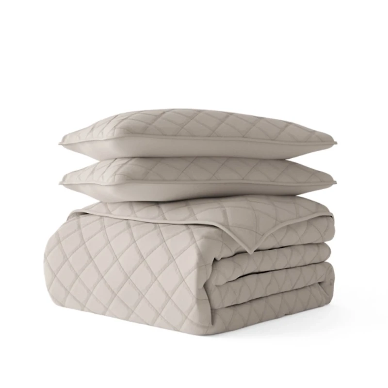 Latte Stitched Diamond 3-pc. King Quilt Set