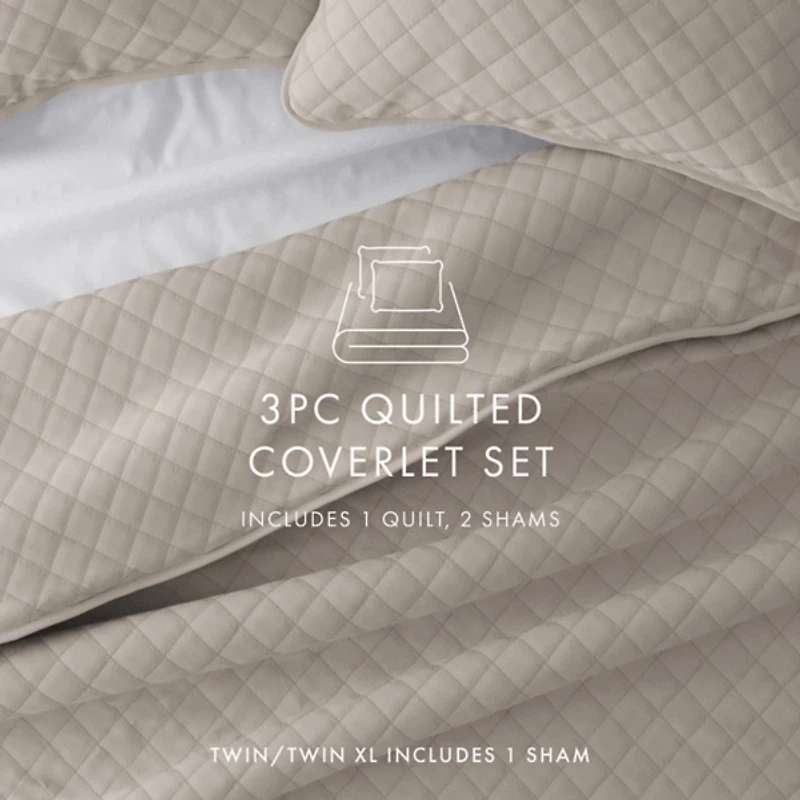 Latte Stitched Diamond 3-pc. King Quilt Set