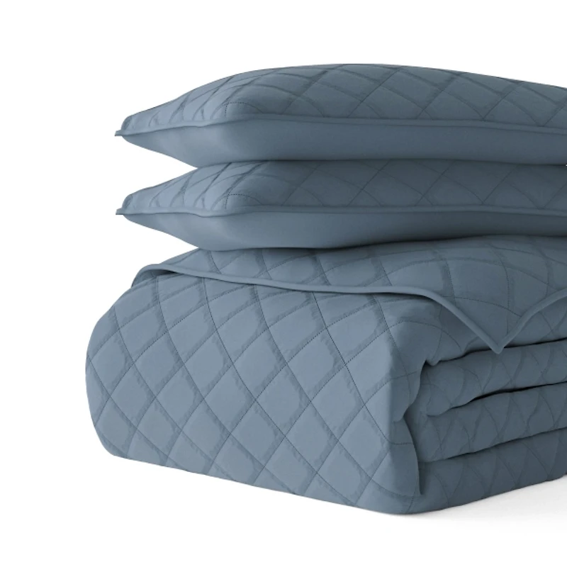 Stitched Diamond 3-pc. Queen Quilt Set