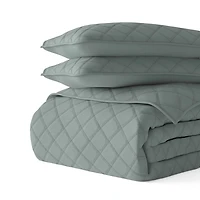 Green Stitched Diamond 3-pc. Queen Quilt Set