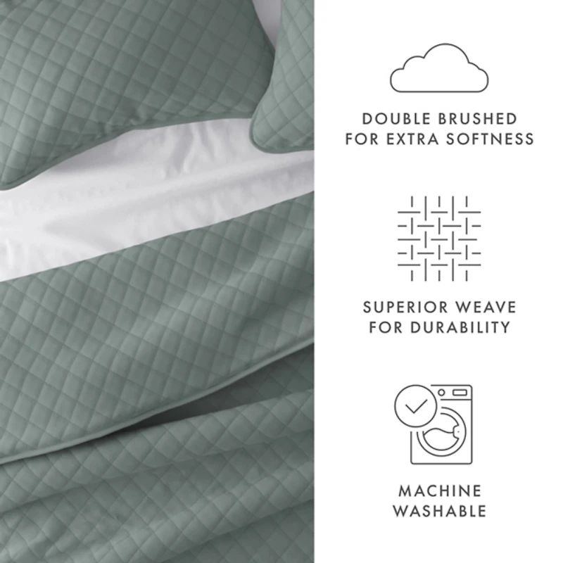 Green Stitched Diamond 3-pc. King Quilt Set