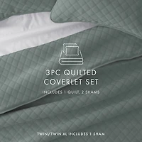 Green Stitched Diamond 3-pc. King Quilt Set