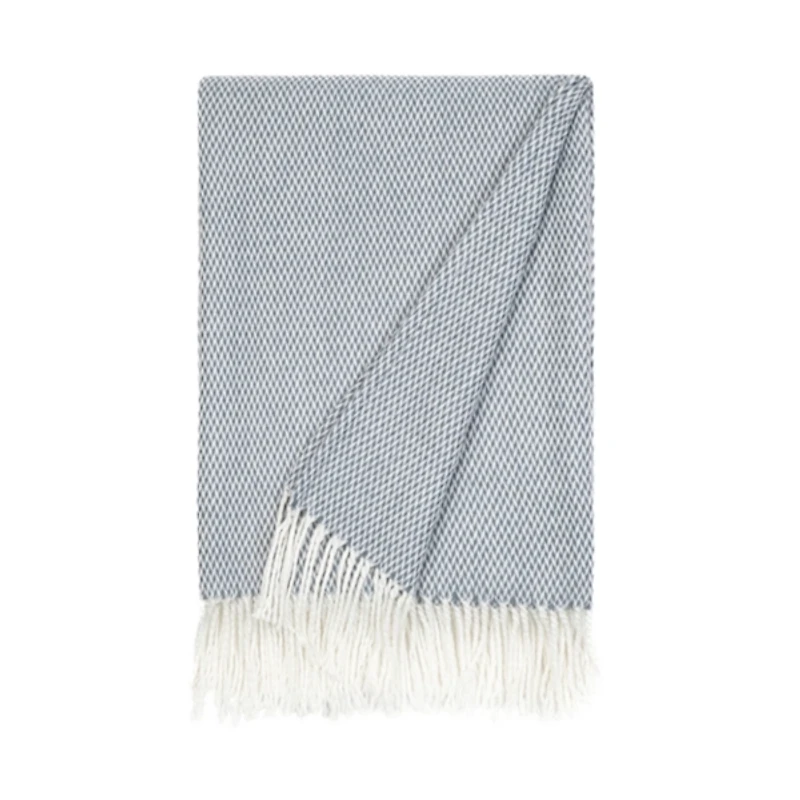 Dusk Blue Herringbone Throw with Fringe