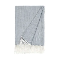 Dusk Blue Herringbone Throw with Fringe