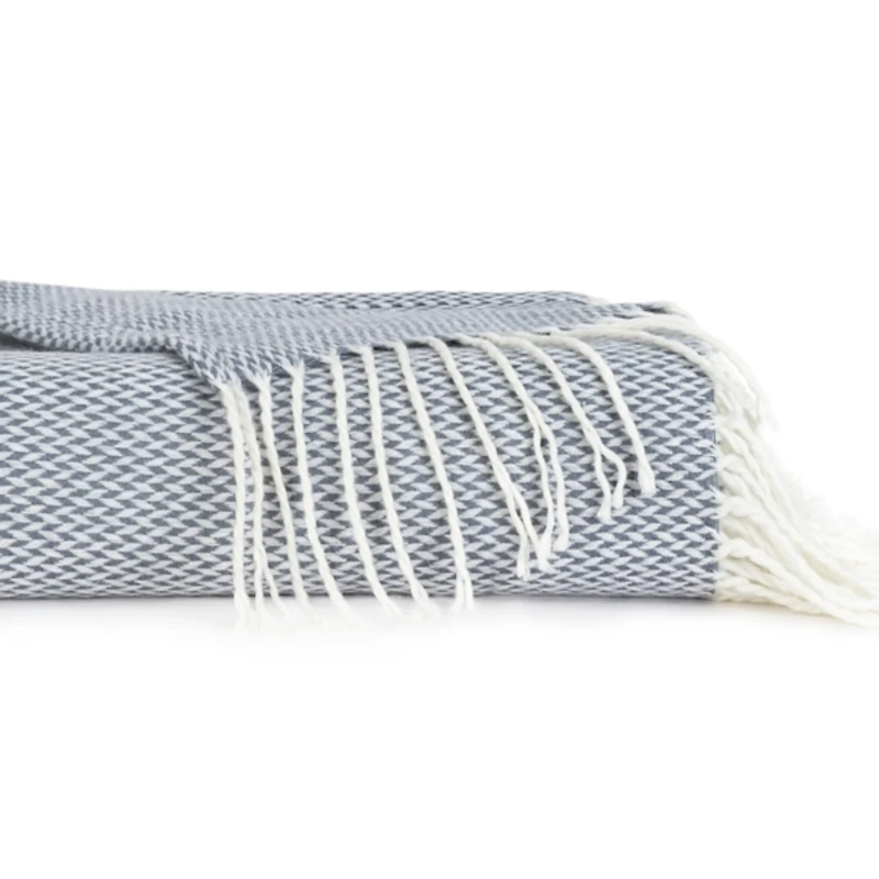 Dusk Blue Herringbone Throw with Fringe