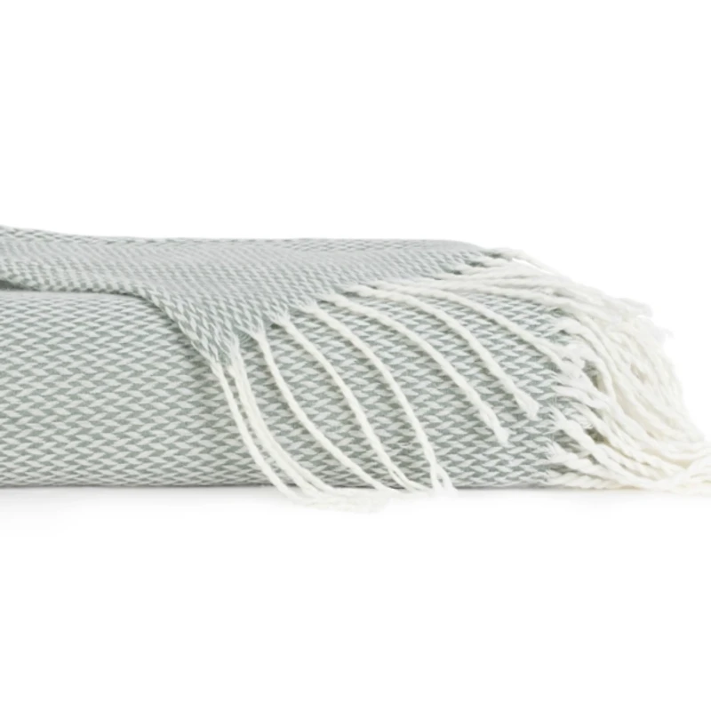 Eucalyptus Green Herringbone Throw with Fringe